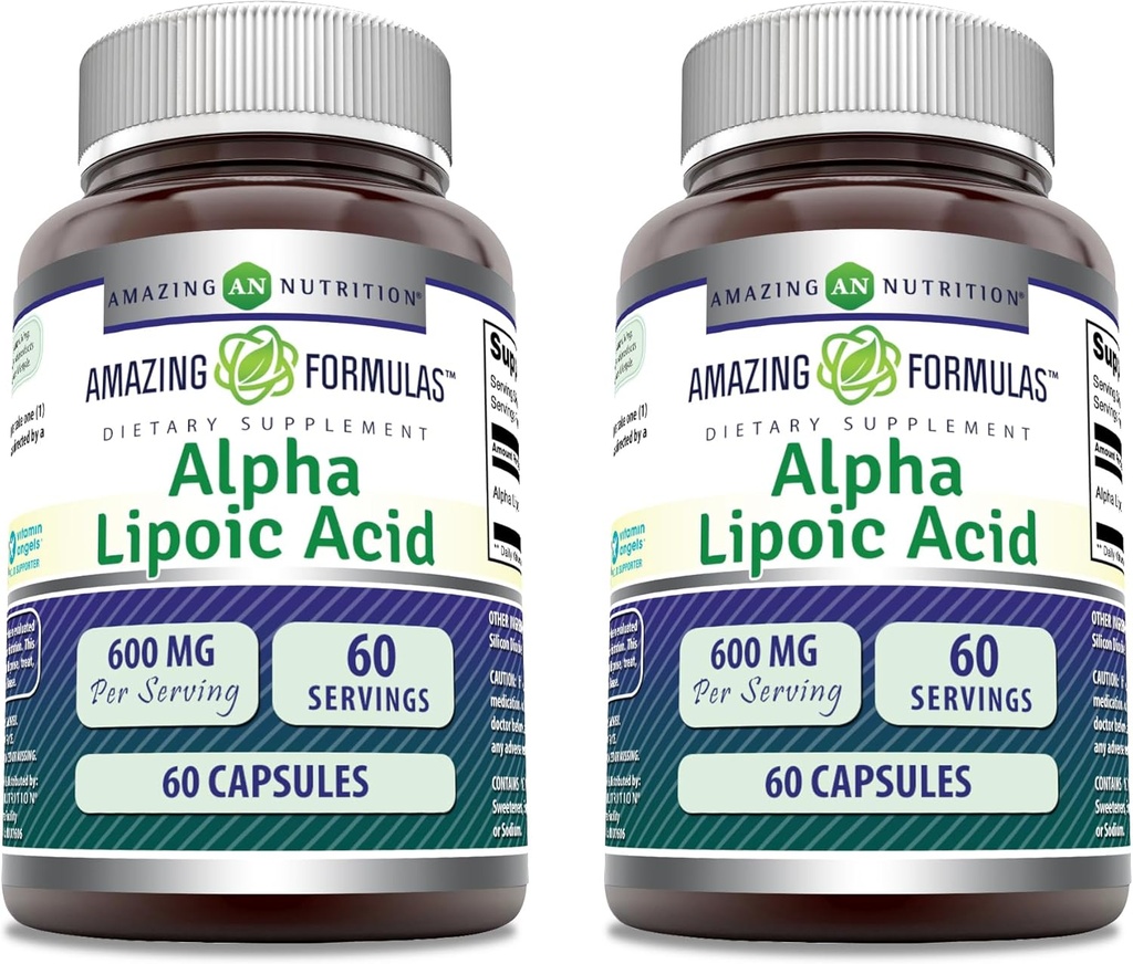 Amazonės formulės Alpha Lipoic Acid (Alfa Lipoic Acid) 124; 600 Mg per serving Addition (124; Capsules (124); Non-GMO (124) 124; Gluten Free (124); Pagaminta JAV (60) 124; 2 Paketas)