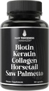 Biotinas (5000mcg), keratinas, kolagenas, Horsetail, Saw Palmetto - 5- in-1 Plaukų augimo papildas & Vitaminai moterims ir vyrams, DHT Blocker kapsulės plonėjimui - Plaukų augimo vitaminai