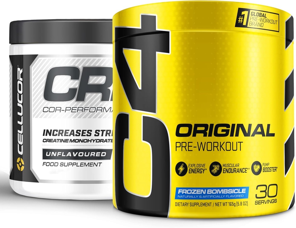 Cellucor Pre Working & Creatine Bundle, C4 Originalūs prieš treniruotę milteliai, šaldytas bombsicle, 30 Servings + Cor Performance kreatino milteliai, 72 Servings