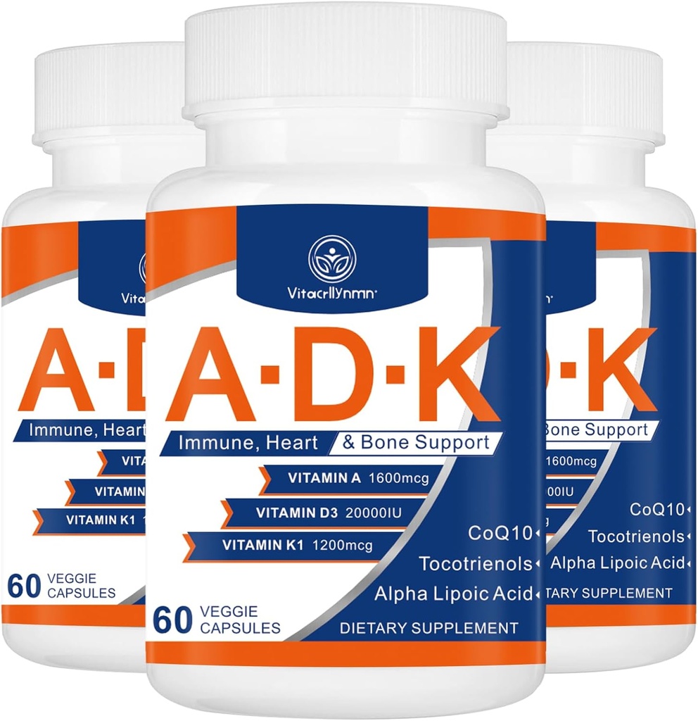 ADK 20 000 TV vitaminas - didelio stiprumo vitaminai A, D3 ir K1 širdies, kaulų sveikatos ir imuninės paramos vitaminui ADK 180 kapsulių