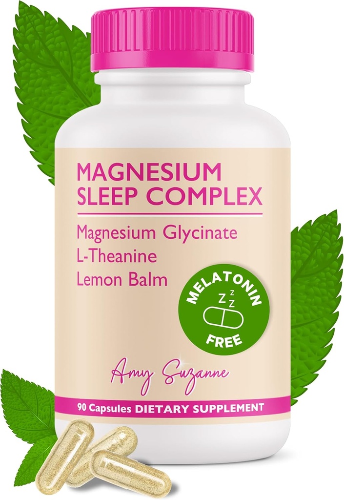 Magnesium Sleep Complex with L-Theanine and Lemon Balm - Melatonin-Free Sleep Support for Natural Calm and Relaxation - Magnesium Glycinate - 90 Capsules