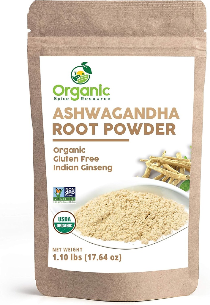 Organinis Ashwagandha šaknies milteliai - 1,10 lbs (17,64 oz) ← 124; Resealable Kraft Bag, Non- GMO, Indian Ginseng, Withania Somnifera -100% Žaliavos iš Indijos, pagal SHOPOSR