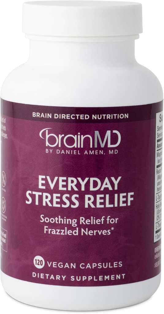 Dr Amen BrainMD Kasdien Stress Relief - 120 Capsules, Pack of 2 - Promotes Relaxation & Focus - Non-Drowsy - Gluten Free - 60 Visas aptarnavimas
