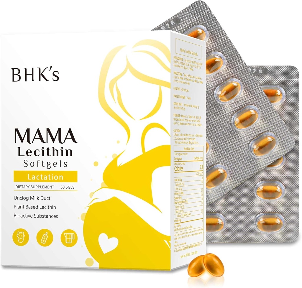 BHK mama Lecitinas Softgels, Atsikabinti krūtų Ducts Sklandus Žindymas, Papildomas nėštumo, Venkite ClowMilk Ducts, 60 softgels, 2 savaičių tiekimo