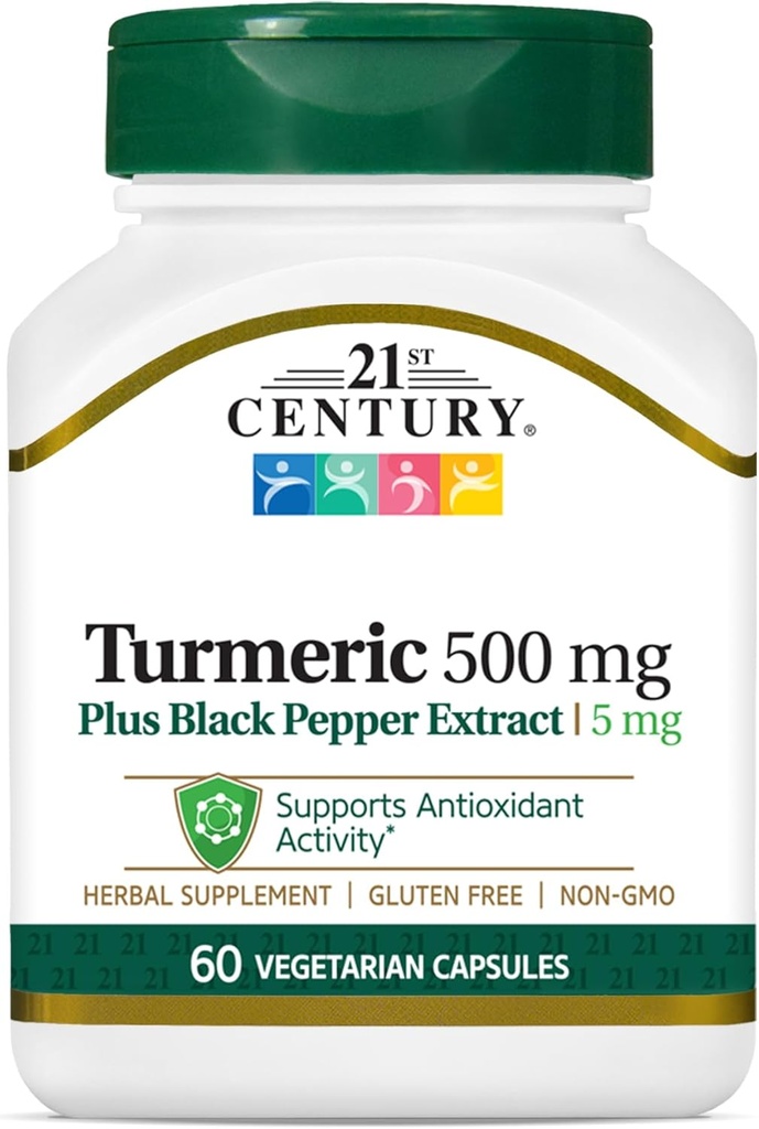 21st Century Turmeric 500 mg Plus Black Pepper Extract Vegetarian Capsules, 60 Count