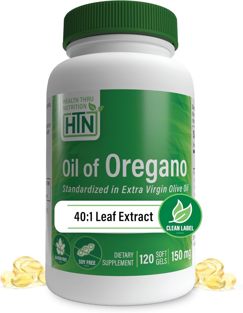 Oregano aliejus 120 Mini- Softgels ® 124; Laukiniai Harbourt ® 124; European 40: 1 Origanum Vulgare Lygiavertė 600mg Oregano Extra Virgin Olive Oil ® 124; Ne GMO Gluten nemokamai 124; pagal Health Thru Nutrition (Pack of 120)
