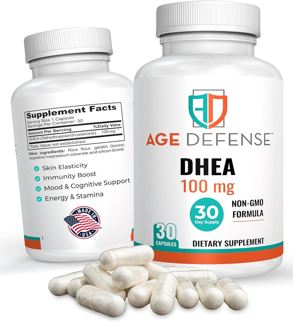DHEA kapsulės - DHEA papildai - natural Energy Support & Immunal Support - Vitality palaikymas, odos elastingumas, & Bendrasis sveikatingumas - DHEA papildymas moterims ir vyrams (100 mg)