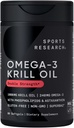 Sports Research® Omega-3 Krill Oil 1000mg - Pure Antarctic Superba Krill with Phospholipids, Choline & Astaxanthin - MSC Certified Sustainable · Non-GMO · Gluten Free - 60 Softgels