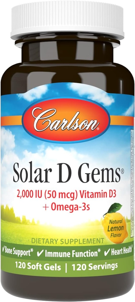 Carlson Labs Solar D Gems Natural Vitaminas D3, 2000 TV, 120 Softgels