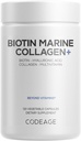 Codeage Biotin Marine Collagen Peptides - Wild- Caught Marine Collagen Types I & III, Biotin, Vitaminai C & E, Hyaluronic Acid, Amino rūgštys, Vaisiai ir žolių mišiniai, Non- GMO - 120 kapsulių