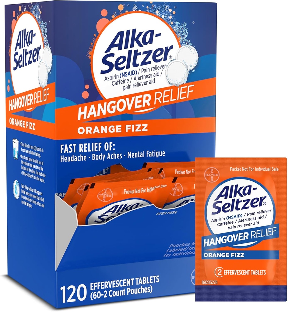Alka- Seltzer Hangover Relief Tablets, Greita parama Prasideda apie 15 Minučių galvos skausmas, Kūno Aches & Mental Nuovargis, Bachelorette Šalis & bakalauro šalis, Dispenser Pack, 120 Skaičiavimas