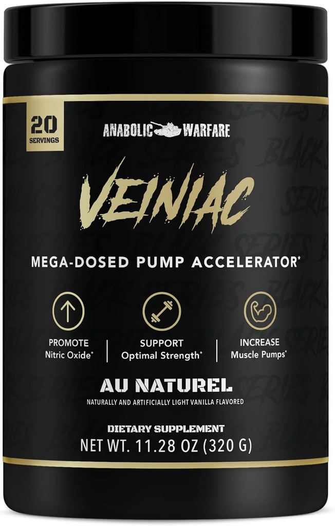 Anabolinio karo Veiniac raumenų pompos aktyvatorius priedas Stimulant Free-Workout su L-citruline, Betaine Bevandenis, & Pridėta AGMass ™, padidina azoto oksido *, Gamtos 20 Servings