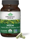 Organic INDIA Neem Leaf Capsules - Žolinių papildas, Palaiko odos & imuninę sveikatą, Veganas, Gluten Free, USDA Sertifikuotas Ekologiškas - 90 Count