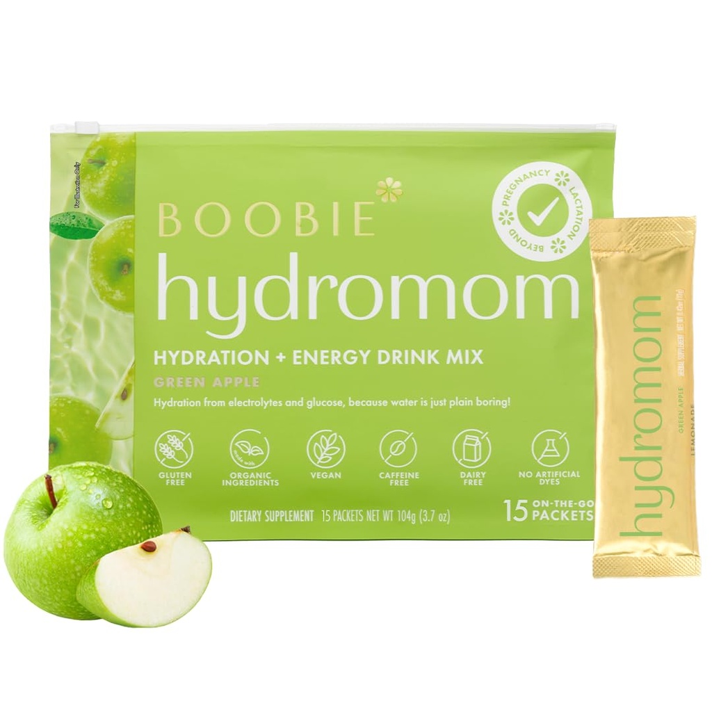 Boobie Hydromam Superfood Electrolyte Drink Mix, Žalioji Apple "124; Gaisro energijos ir hidratacijos Boost už Mamas Bendrijoje 124; On-The- Go & Travel Essentials už nėštumą, Žindymas, & Be to, 15 Paketai