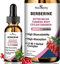 Berberine Skystas Drops- Berberine HCL lašai su Ceilonas Cinnamon, Bitter Melon, Turmeric, Skystas žolių ekstraktas priedas imuninei & Digestion Health (60ml)