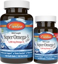 Carlson - Super Omega-3 brangakmeniai, 1200 mg Omega-3 riebalų rūgštys su EPA ir DHA, Wild- Caught Norvegijos žuvų taukų Omega 3 Priedas, Nepaprastai Softgels 3 Žuvies aliejus, 100 + 30 Softgels