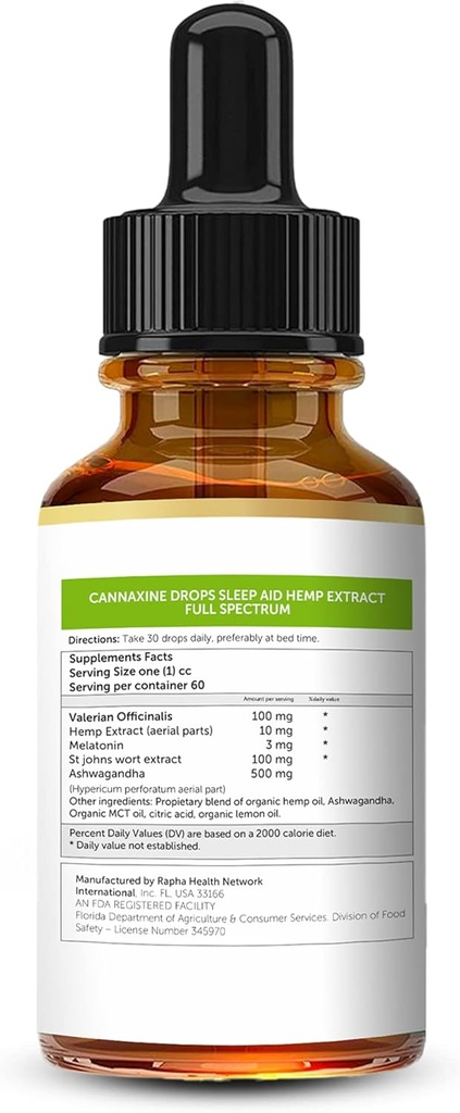 Premium Hemp Oil W / Ashwagandha, Melatoninas, Valerijonų Officinalis, St Johns Wort ekstraktas, MCT Oil Organic, Lemon, Parama už pasaldinimą, Ne GMO, Vegan, Gluten- Free - 2 Fl Oz