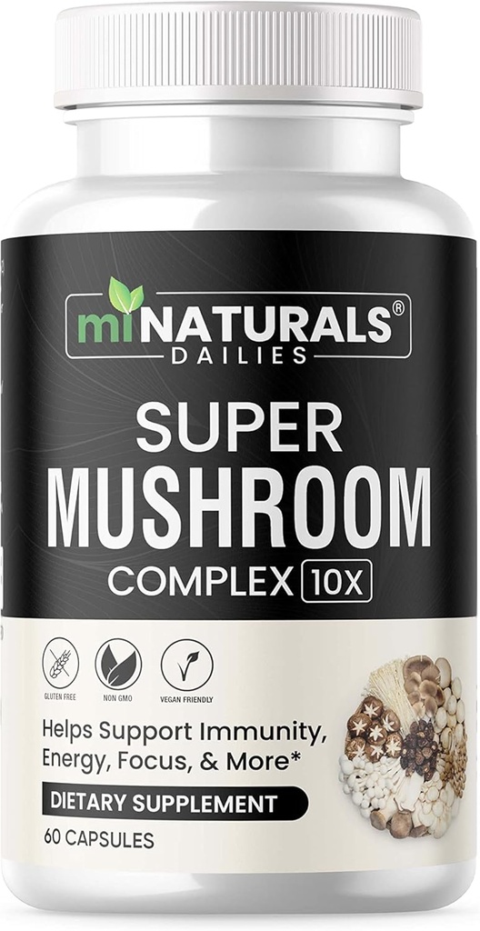 MINATURALS Mushroom Complex Capsule - Lion's Mane, Reishi, Cordyceps, Chaga, Turkey Tail, Maitake - Supplement Real Fruiting Body - 10 in 1