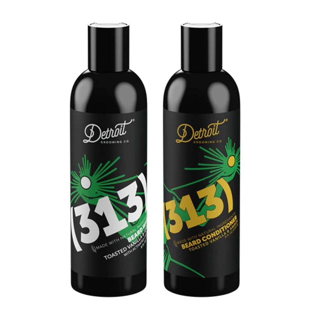 Detroit Grooming Co. Barzdos plovimo ir barzdos kondicionierius - Men 's Kit - Softens, stiprybės, drėkinti, Infused w / Argano aliejus, Apple ekstraktas, & Aloe VerA - Skrudintas Vanilla Amber Scent - 313-8oz