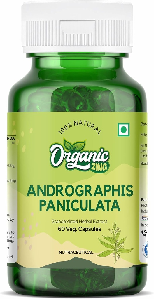 Organinis ZING Andrographolide priedas - Ištraukta iš Andrographis paniculata - Vegan & Gluten- Nemokama - 60 kapsulės, 400mg Kiekvienas
