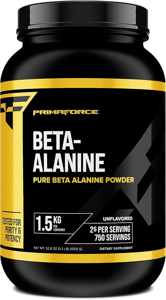 Primaforce Beta Alanine Powder, Unflavored, 1.5 kg - Gluten Free, Non-GMO Supplement for Men and Women
