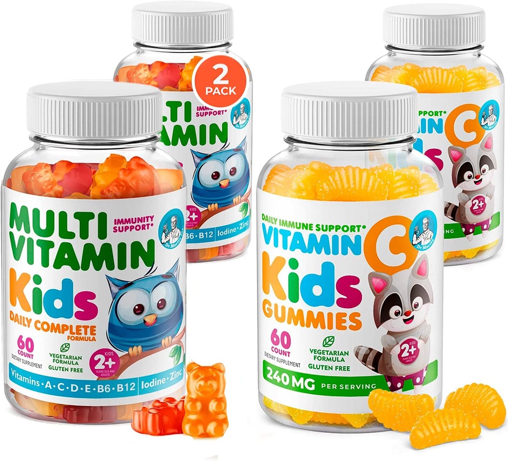 DR. MORITZ Eterinis vitaminas Poras - Vaikai Multivitaminas Gummies Bundle (60 Count, 2 Pack) su vitaminu C (60 Count 2 Pack)