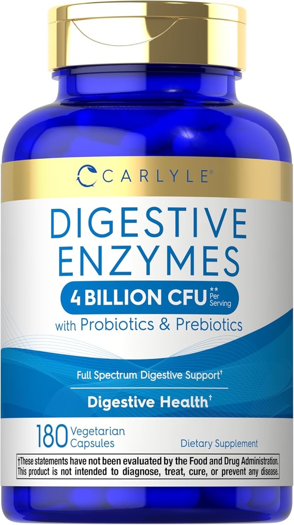 Carlyle Digestic Enzymes ® 124; su Probiotikai & Prebiotikai ® 124; 180 kapsulės ® 124; Ne GMO ir Gluten Nemokamas papildymas vyrams ir moterims