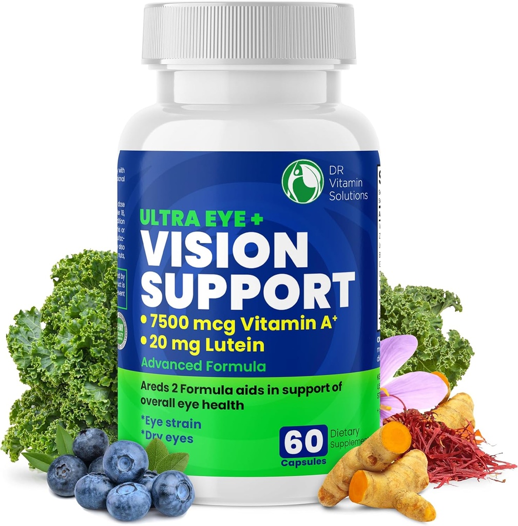 DR VITAMINO SPRENDIMAI Vizuali parama akių vitaminai Macular Health ® 124; papildai su liuteinu, Cinkas, vitaminas A & Bilberry ® 124; Sritys 2 Formulės Raudonų ir sausų akių, Priežiūra (1 butelis, 60 kapsulės)