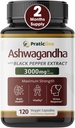 Ashwagandha Capsules 3,000 mg - 120 Vegan Cap Pagamintas su organinėmis Ashwagandha miltelių ir šaknų ekstraktas. Gluten Free. Pagaminta JAV
