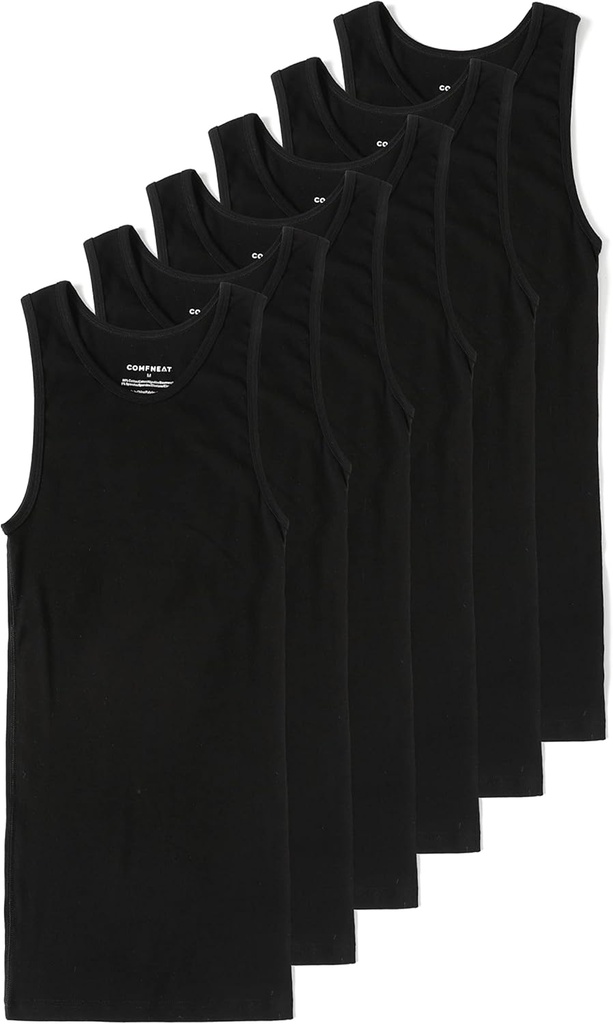 Comfneat Men 's 6-Pack A- Shirts Tight Fit Fit Tank Tops Washe Spandex Apatiniai marškiniai