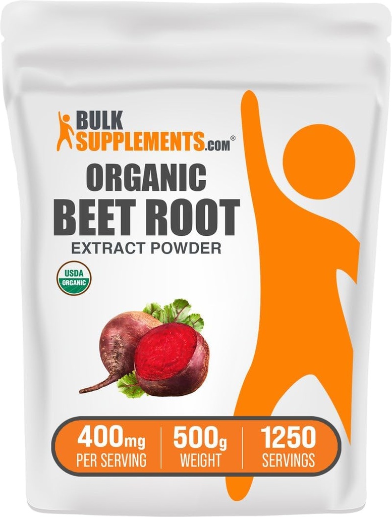 BulkSuppless comOrganic Beet Root Extract Mills - Betų šaknų milteliai, azoto oksido papildai - Vegan & Gluten Free, 400mg per serving, 500g (1,1 lbs) (pakuotė 1)