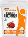 BulkSuppless comOrganic Beet Root Extract Mills - Betų šaknų milteliai, azoto oksido papildai - Vegan & Gluten Free, 400mg per serving, 500g (1,1 lbs) (pakuotė 1)