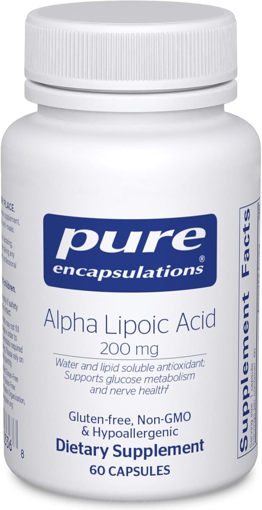 Grynas Encapsulations Alpha Lipoic Acid 200 mg - 200 mg ALA - kepenų ir antioksidantų palaikymas * - Nerive Health & Carb Metabolizmui - Vegan & Non- GMO papildui - 60 kapsulių