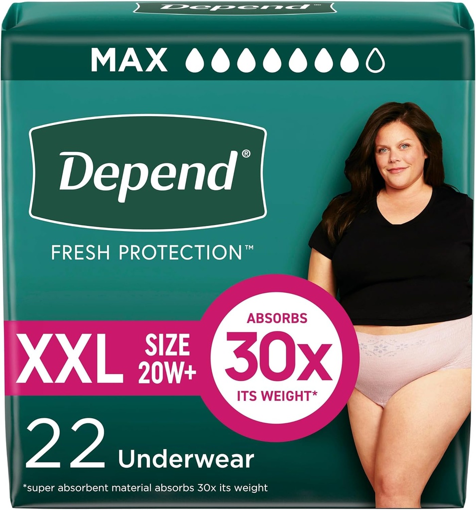 Depence Fresh Protection Suaugusiųjų vystyklai, Independence & Postpartum Bope Apatinis Apatinis Apatinis moteriškas, Vienkartinis, maksimalus, extra- didelis, skaisti, 22 Skaičius, pakavimas gegužės Vary