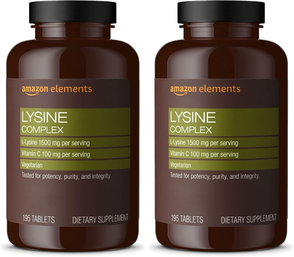 Amazon Elementai Lysin kompleksas su vitamino C imuninės sveikatos paramos, Vegetarian, 65 Servings, 195 Skaičiavimas (Packaging May Vary) (pakuotė 2)