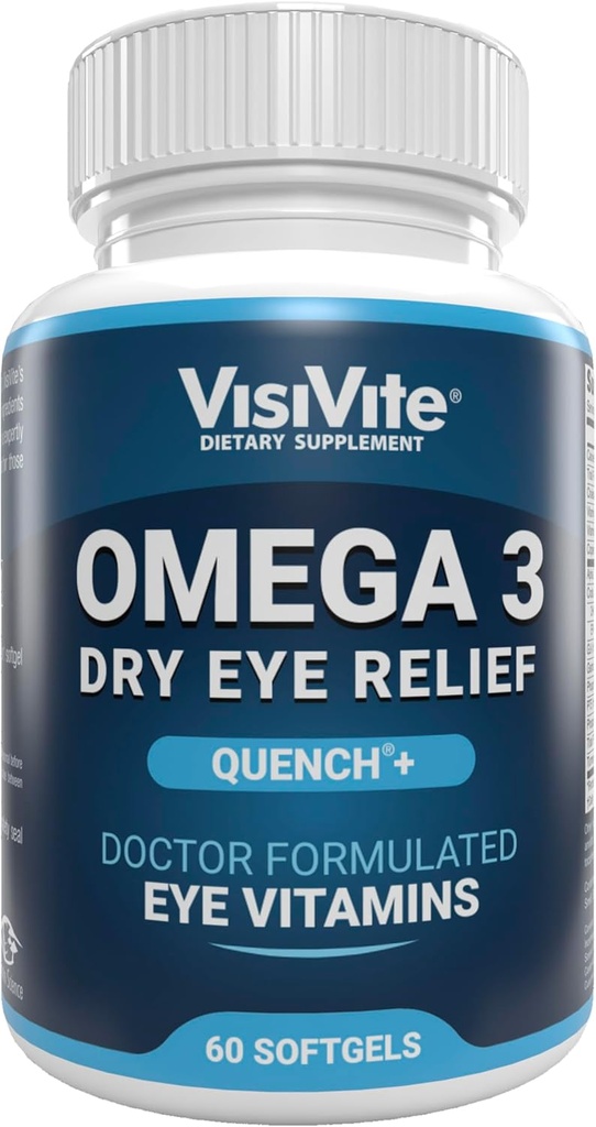 Omega 3 sausų akių papildai su EPA ir DHA - VisiVite sausų akių reljefo gesinimo + Akių vitaminai sausoms akims su Omega 3 priedas - Sausas akis vitaminai pagaminti su Omega 3 Žuvies aliejus - 60 Softgels.