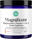 Ora Organic Magnis kompleksas miltelių papildas - 4-in-1 Magnis: Glycinate, Taurate, Malate & Citrate ® 124; Vegan, Gluten- Free ® 124; Tangerine Flavor ® 124; Calm Support for Miego, Stress & Muscles ® 124; 30 Tarnavimas