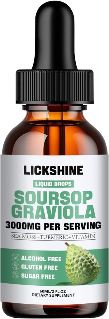 1 Pakuotės 3000MG Soursop Graviola Skystas Drop ląstelių palaikymas & Regeneracija, Lmmune, Gut, Antioksidantas, Mood, Atsipalaiduoti, Kepenys ir Miego Zzz - Soursop Graviola lapų ekstraktas, Jūros Moss, Turmeric - 2Fl Oz