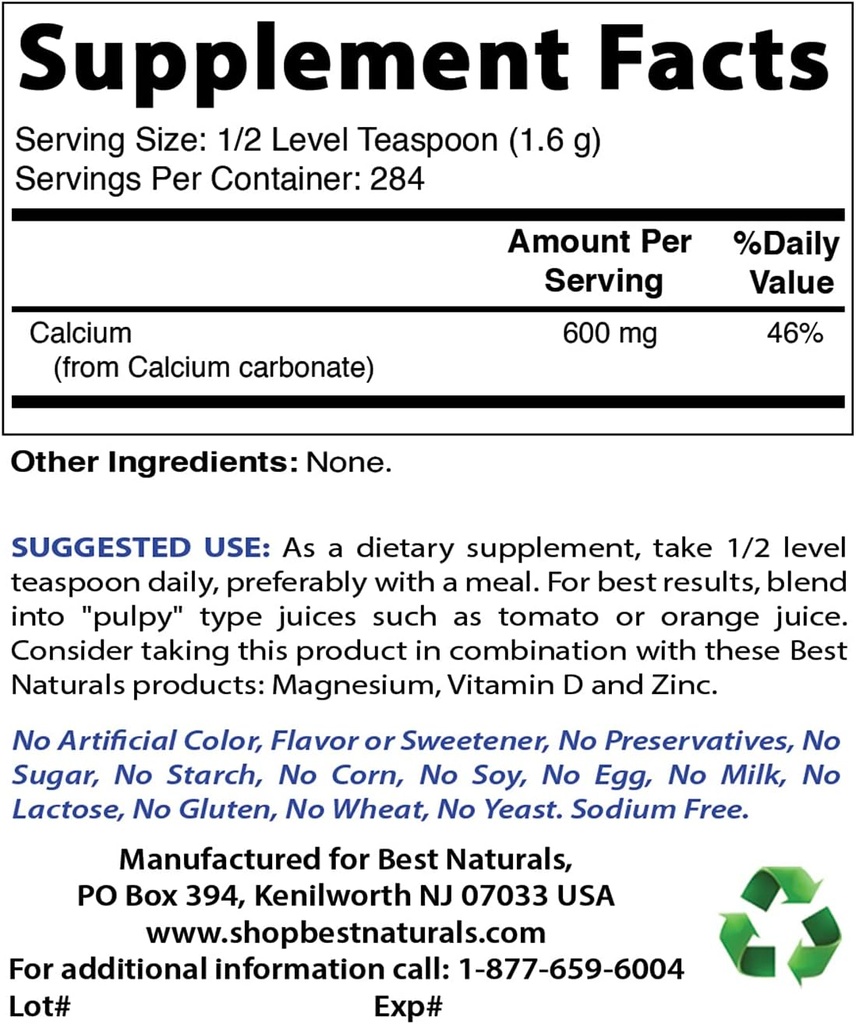 Kalcio karbonato milteliai 1 Svaras ir magnio glicinatas 425 mg