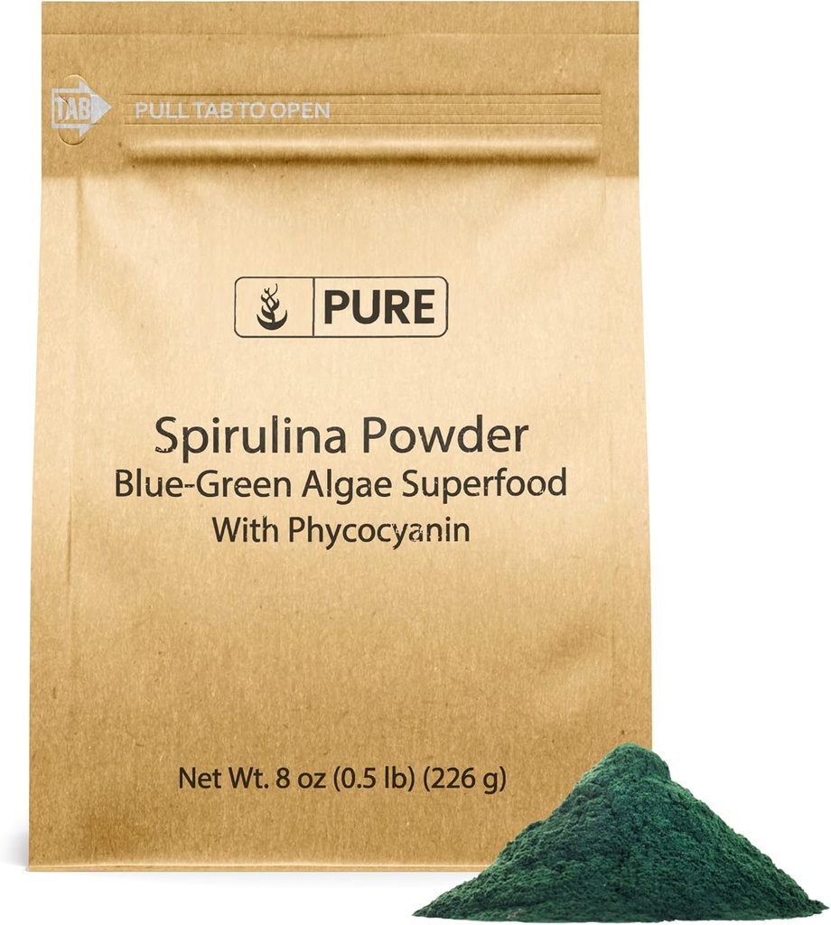 PURE ORIGINAL INGREDIENTS Spirulina milteliai (8 oz) Plant-based Complete proteinas, Ne GMO