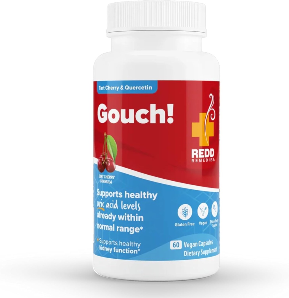 Redd Remedies, Gouch!, Supplement Support for Joints and Uric Acid Levels, Encourages a Healthy Inflammatory Response, Tart Cherry & Quercetin, 60 Vegan Capsules