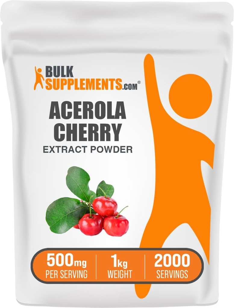 Bulksupplesscom Acerola Cherry ekstraktas milteliai - Natūralus vitamino C papildas, Acerola Cherry milteliai - Vegan & Gluten Free, 500mg / Serving, 1kg (2,2 lbs) (pakuotė 1)