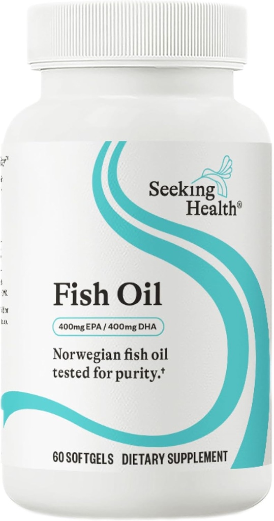 Seeking Health Fish Oil 400mg EPA / 400mg DHA Norwegian Fish Oil Tested for Purity. 60 Softgels