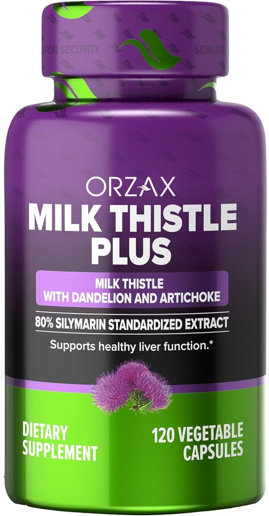 ORZAX Milk Thistle 250 mg - Kepenys Cleanse Detox & Remonto Palaikymas - Žolelių papildas - 80% Silymarin Standartizuotas, Dandelion root & Artichoke ekstraktas - Vegan & Non- GMO - 120 kapsulės - 120 dienų tiekimo