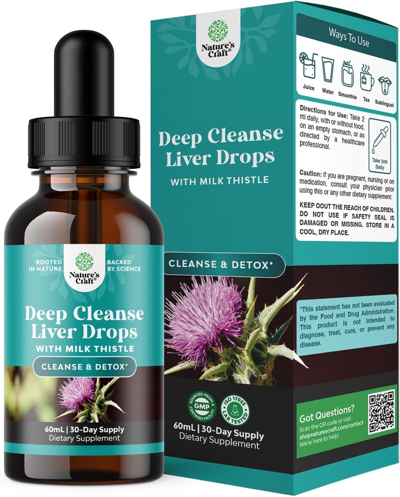 Giliai kepenų Cleanse, Detox & Remontas su pieno Thistle skysti lašai - kepenų Detox Skystas Artichoke ekstraktas su Dandelion Leaf, Imbieras & Termeric Curcumin Immunity & Daily Cleanse -60 ml butelis