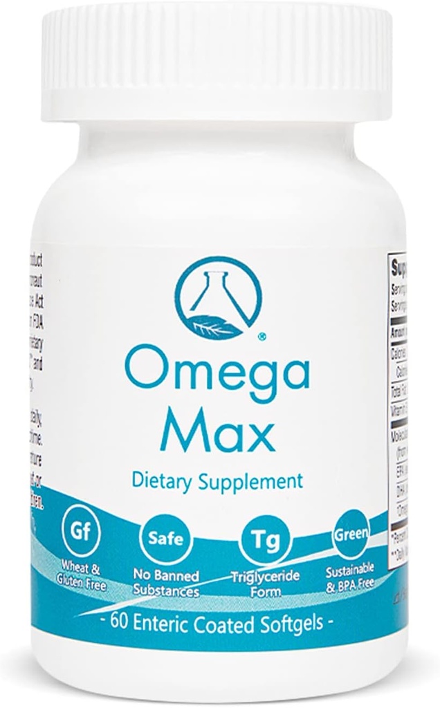 Omega Max - 60 Ct Enteric Coated, No Burp Fish Oil I Omega-3 EPA DHA priedas I širdis, Vizija, smegenys ir imuninė parama, 2000mg / service