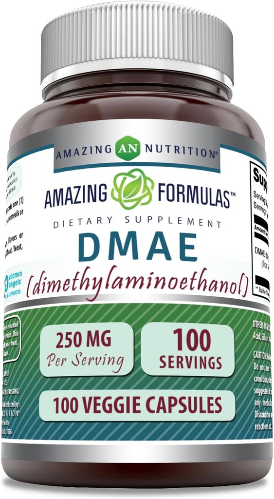 Amazonės formulės DMAE priedas - 124; 250 Mg, 124; Veggie kapsulės - 124; Non- GMO - 124; Gluten- Free, 124; Pagaminta JAV (1 paketas, 100 skaičius)