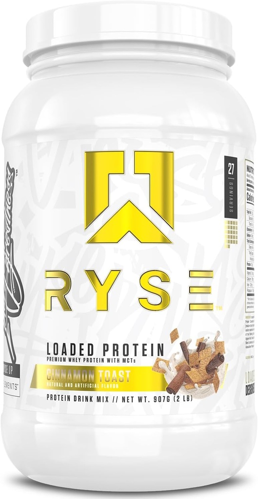 RYSE Loaded Protein Powder - Cinnamon Toast - 25g Whey Protein Isolate & Concentrate with Prebiotic Fiber & MCTs - Low Carb, Low Sugar, Digestive-Friendly - 27 Servings / 2 lb Tub