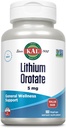 KAL Lithium Orotate 5mg, Low Dose Lithium Supplement for General Wellness Mood Support, Highly Bioavailable, Vegan, 60-Day Guarantee, 180 Servings, 180 VegCaps