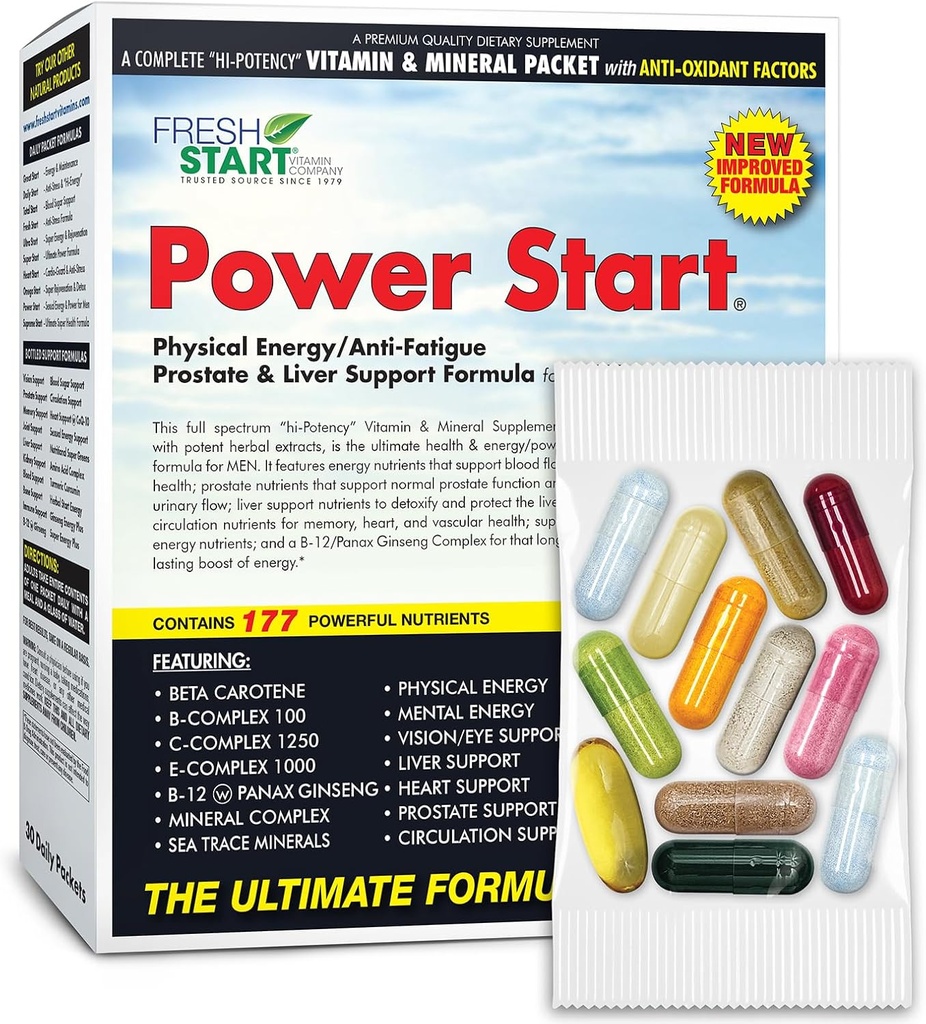 Power Start Complete Dienos Vitaminas Pack ® 124; Vyrų Sveikata Parama, 10X Energija & Stamina Booster ® 124; Vitaminas A, B, C, D, E, B12, mineralai, Tribulus, Maca, Epimedium, Tongkat Ali (30 Paketai)